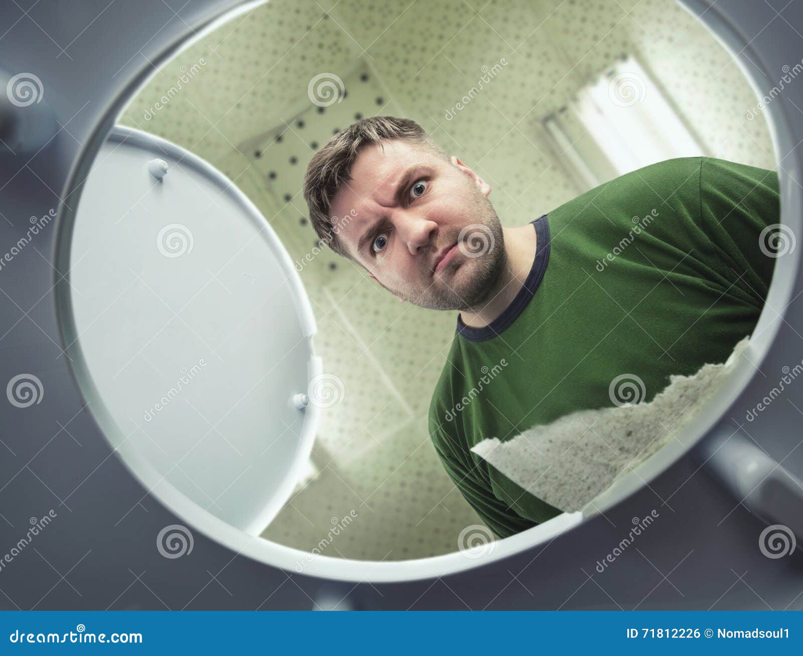 Man Looking in the Toilet Bowl Stock Photo Image of cleanliness