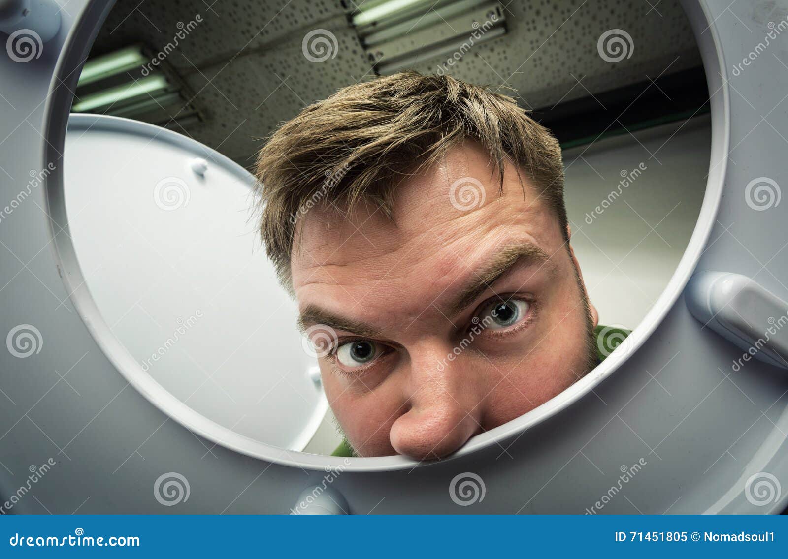 Man Looking in the Toilet Bowl Stock Image Image of interior, person