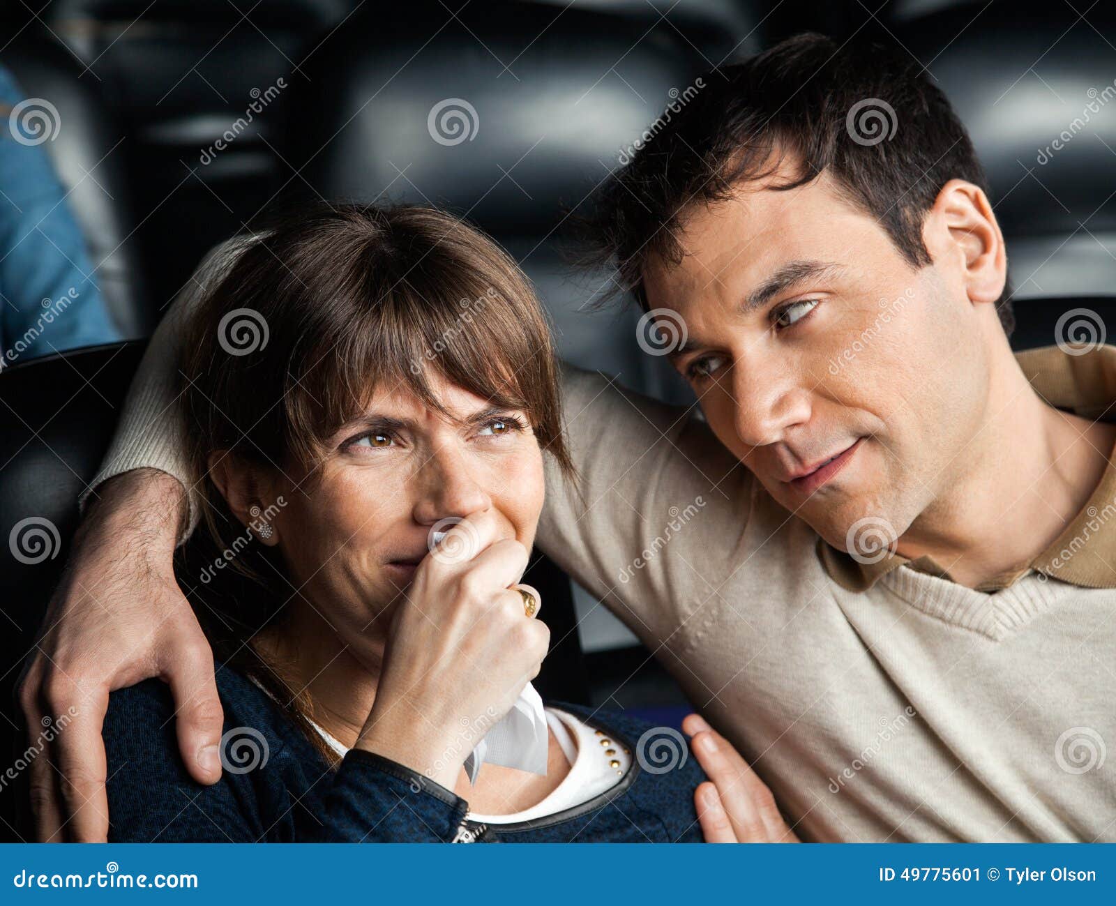 Man Looking At Woman Crying While Watching Movie Stock Image Image Of