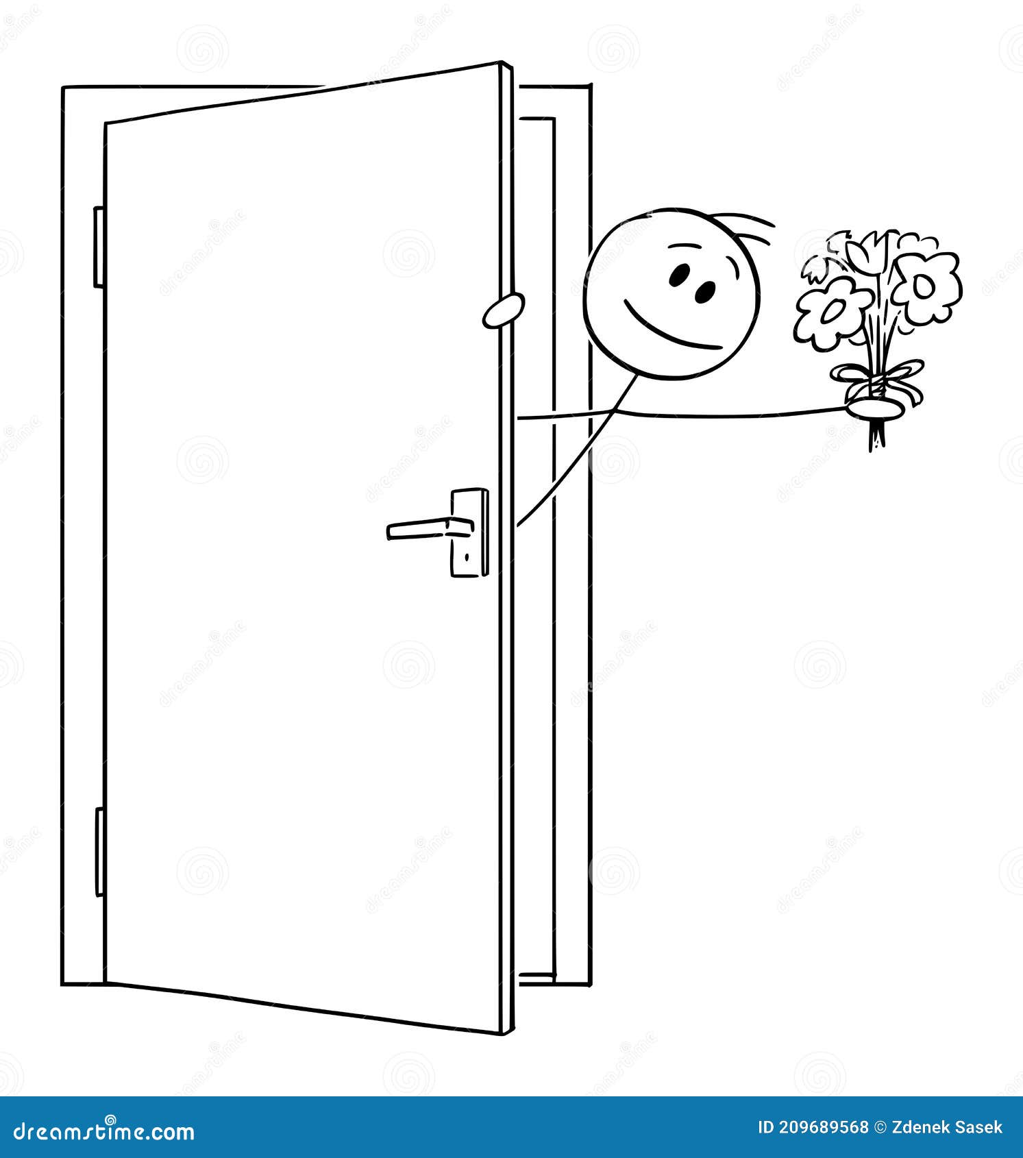 Man or Lover Sticking Out of the Door with Flowers ,Valentine Vector  Cartoon Stick Figure Illustration Stock Vector - Illustration of smiling,  boyfriend: 209689568