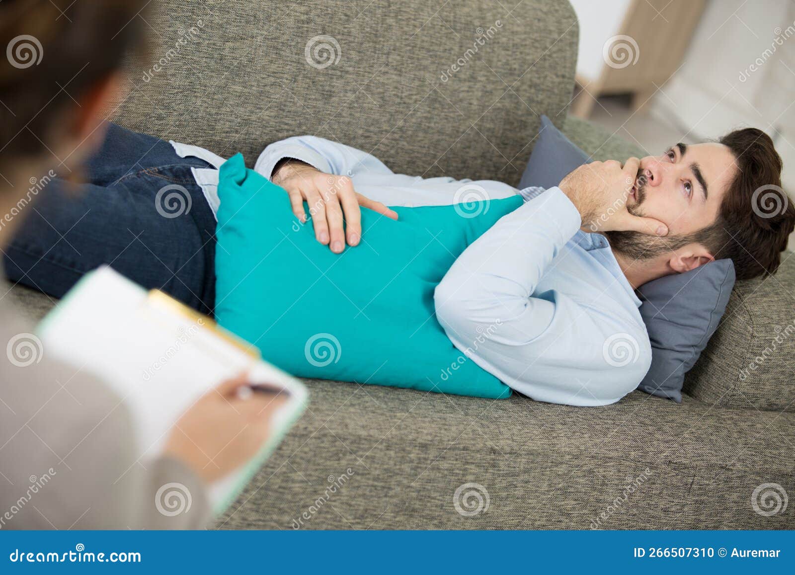 Man Lying on Couch at Doctors Office Stock Photo Image of psychology, psychologist 266507310