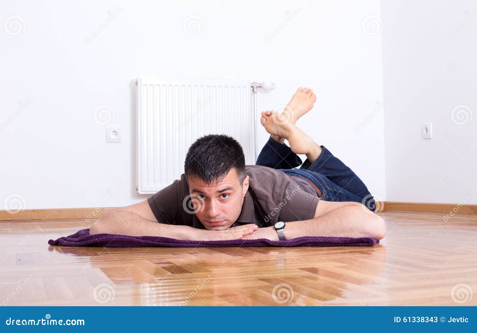 Man Lying On The Floor On Stomach Stock Image Image Of Horizontal Camera