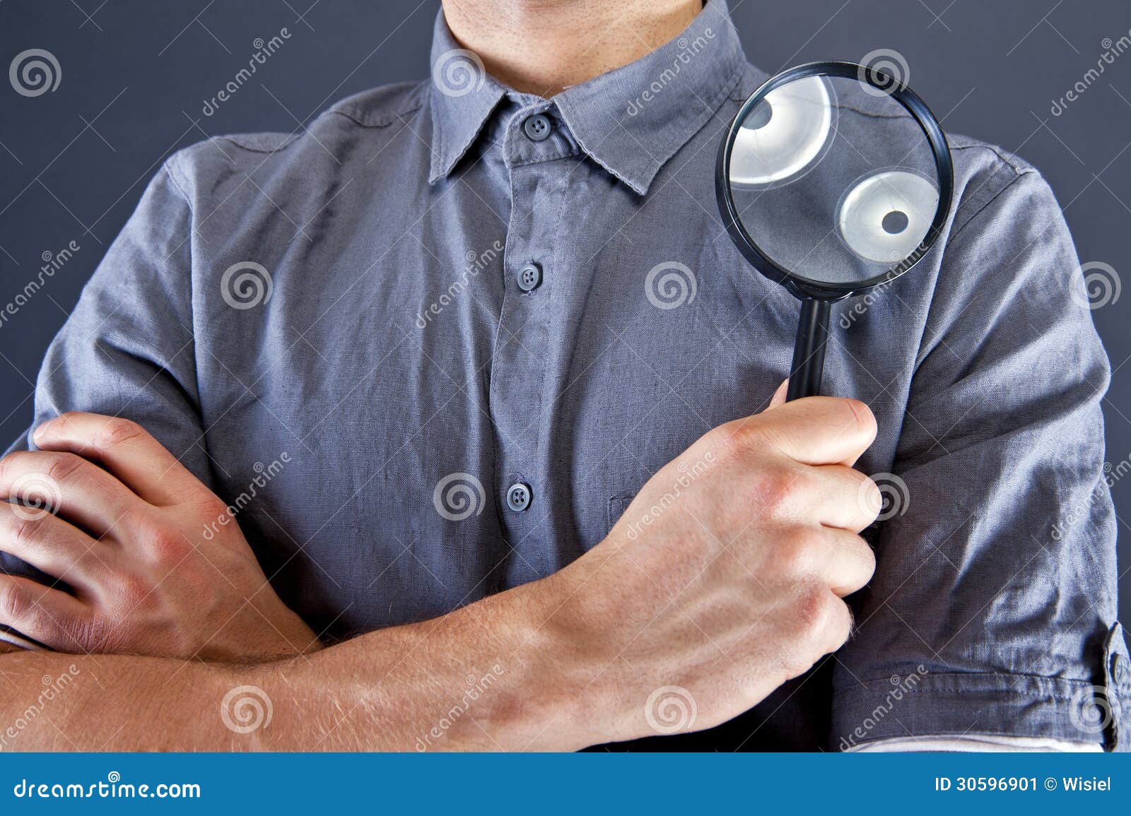 Man with magnifier stock image. Image of human, discovery 30596901