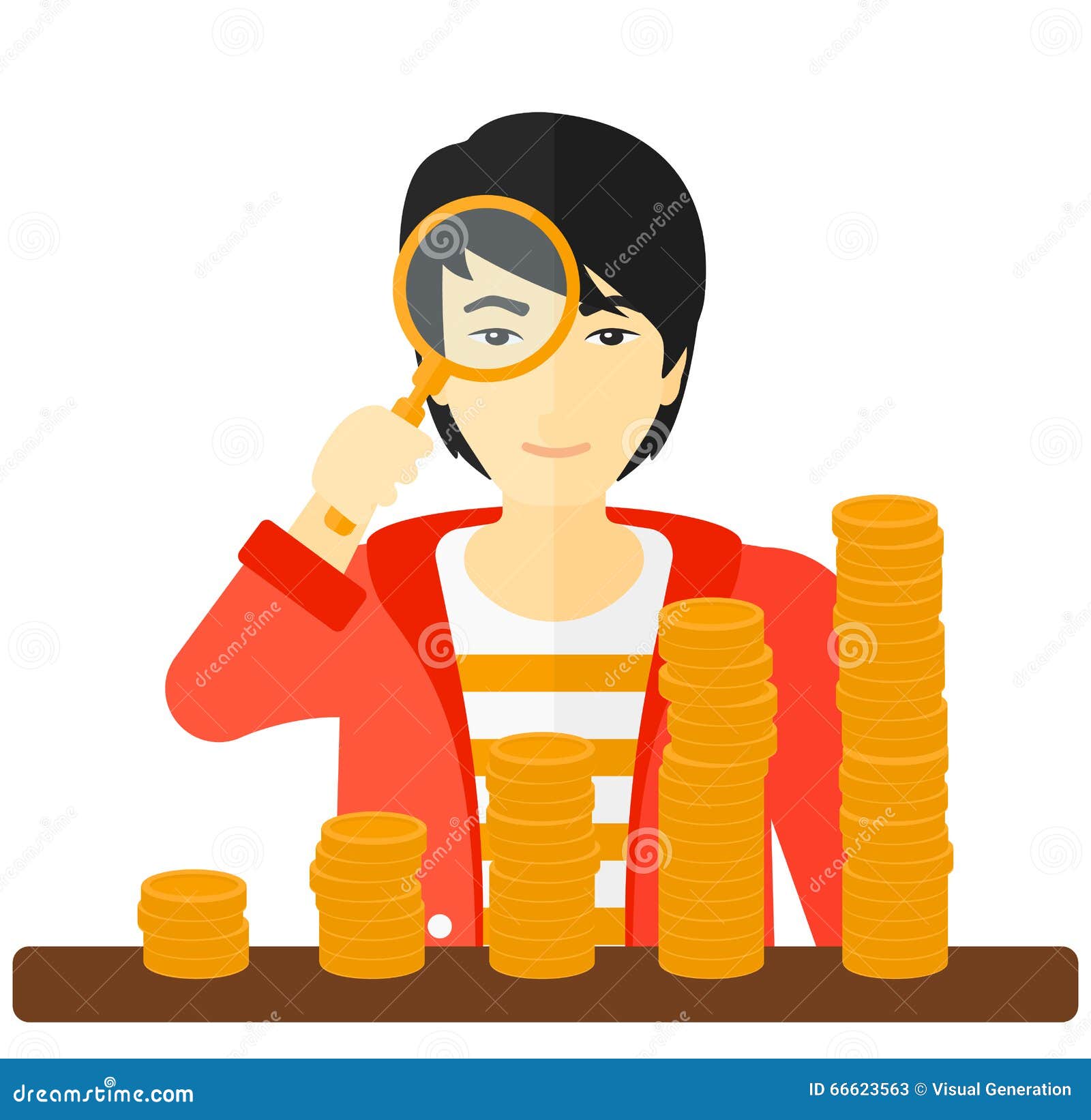 Magnifying glass and gold coin 27428240 Vector Art at Vecteezy