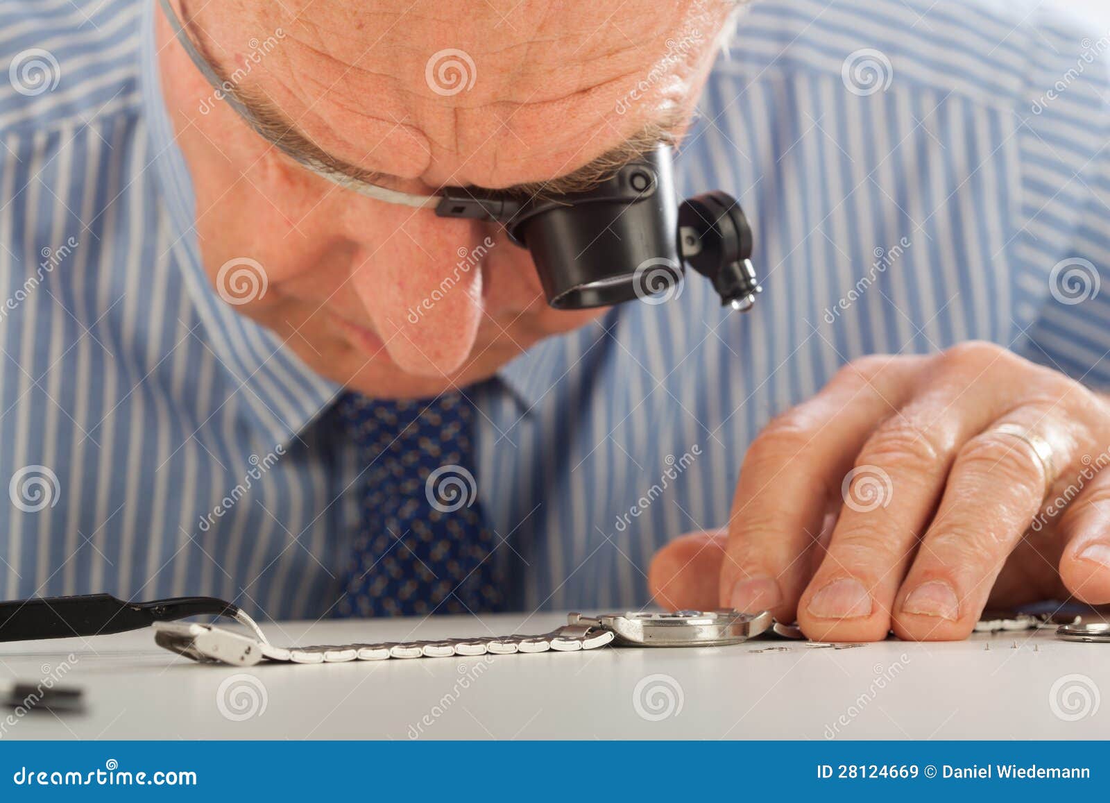 Man with Magnifying Glasses Fixing Watch Stock Image Image of repair