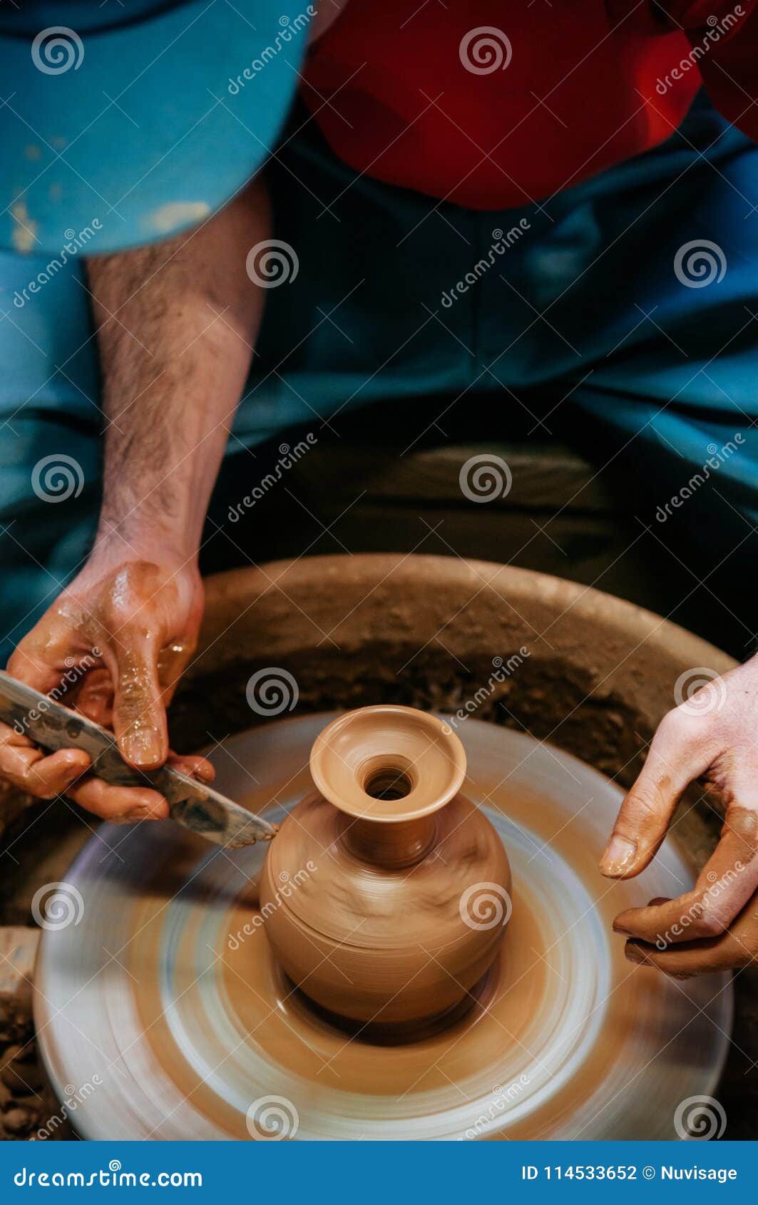 Man Making Pottery Art, Clay Work Close Up Hands Shot Stock Photo