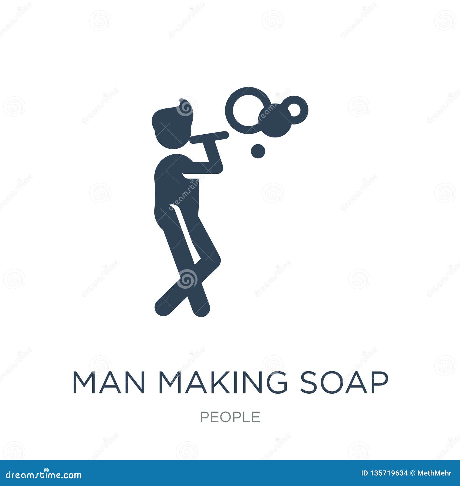 Man Making Soap Bubbles Icon in Trendy Design Style. Man Making Soap