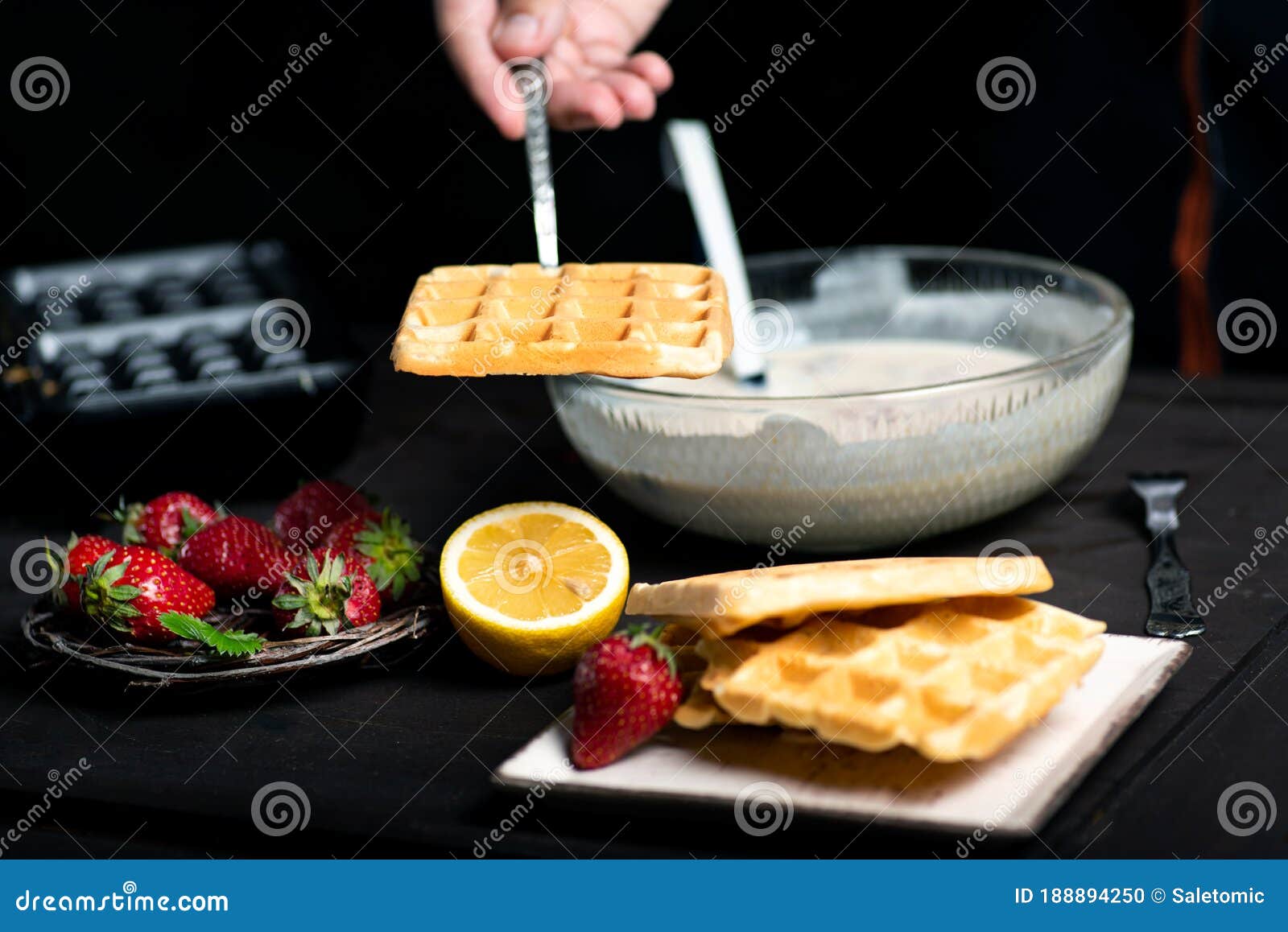 Man Making Waffles on a Waffle Machine Stock Photo Image of breakfast