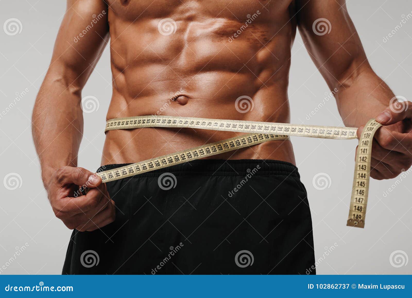 Man Measuring Abs with Tape Stock Image - Image of strong, person: 102862737