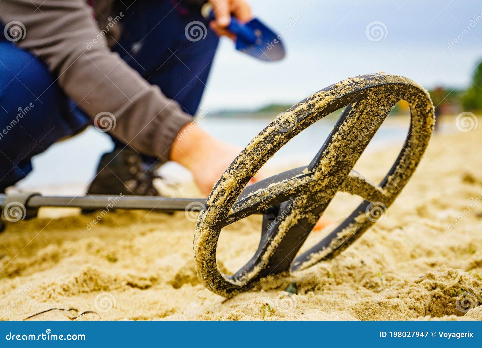 Man with Metal Detector on Sea Beach Stock Image Image of coin
