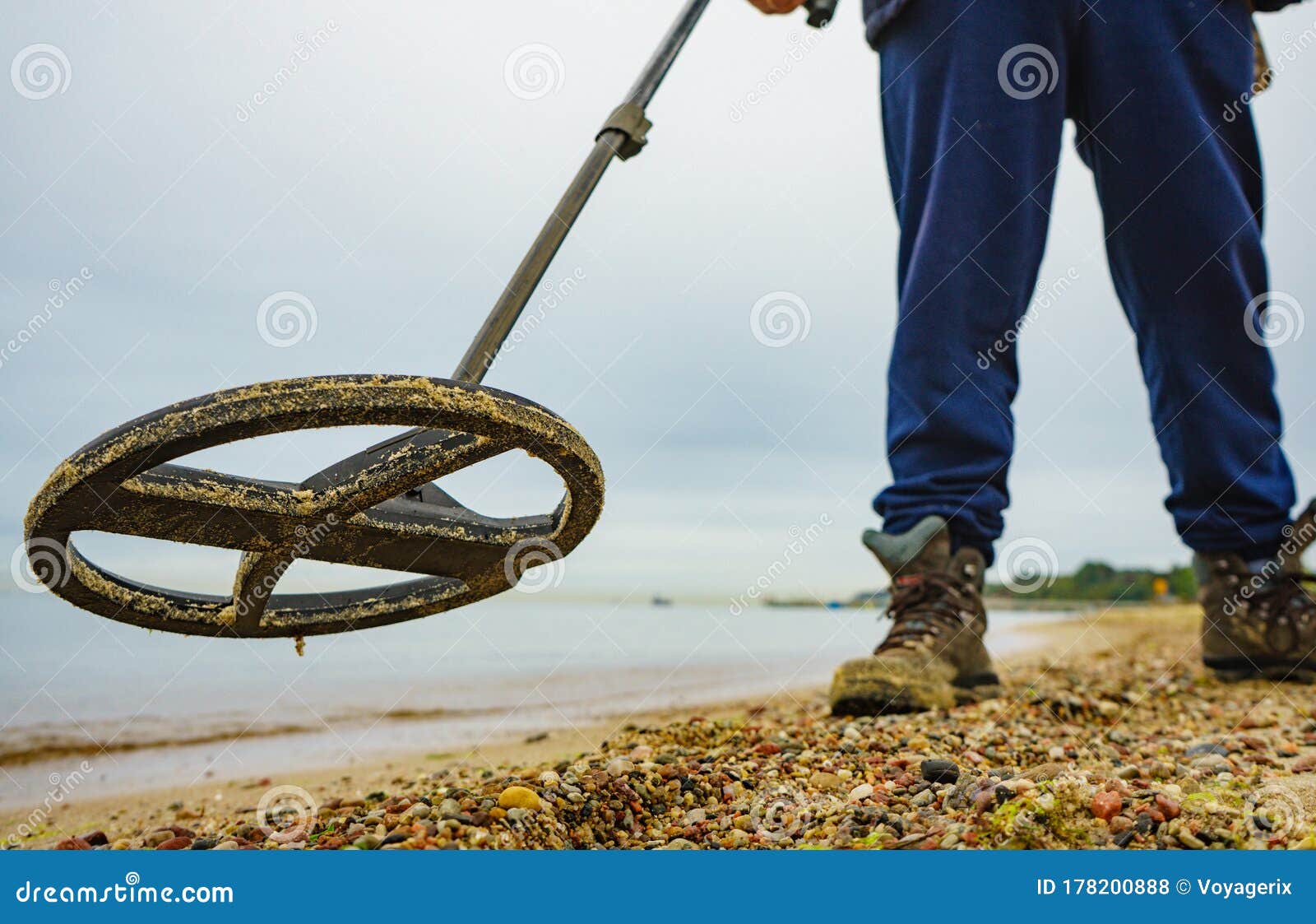 Man with Metal Detector on Sea Beach Stock Photo Image of device