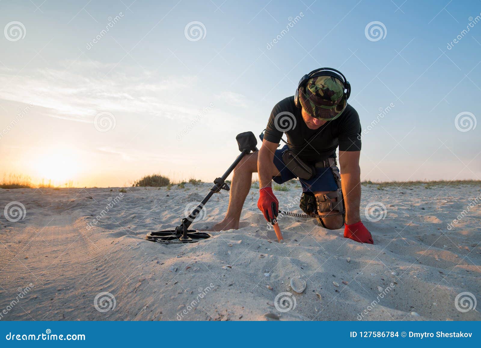 Man with a Metal Detector on a Sea Sandy Beach Stock Photo Image of