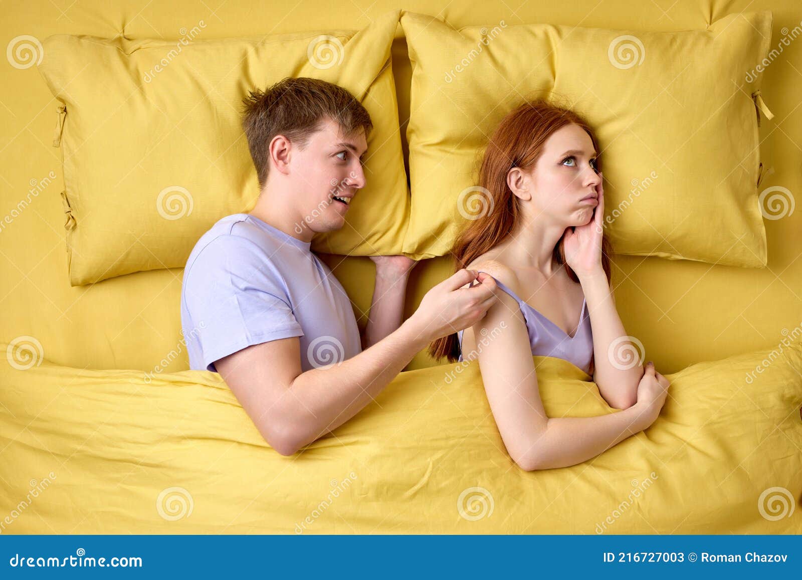 Man Misunderstanding Why Wife Does Not Want Sex with Him Stock Image photo