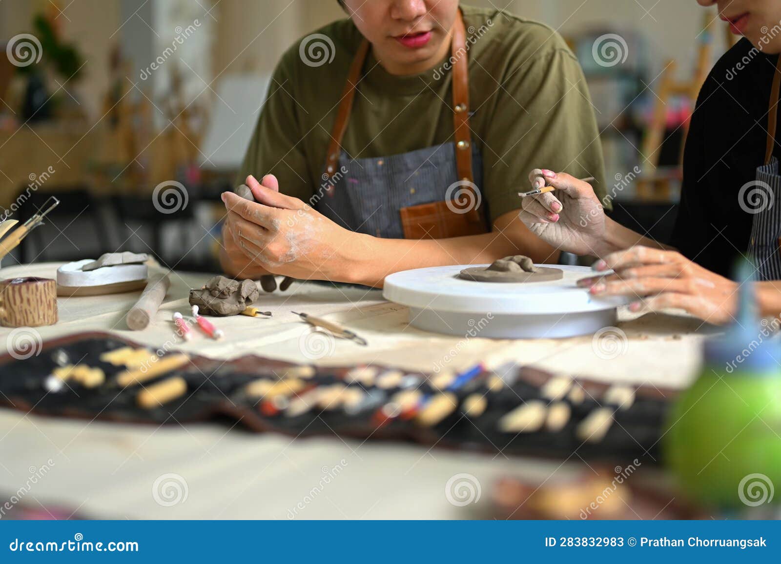 Man Modeling Clay in Pottery Creative Activity, Handicraft