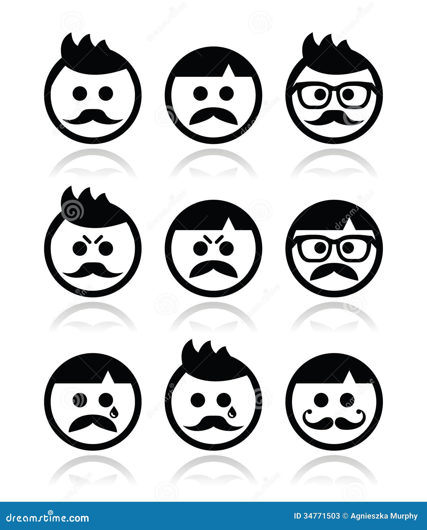 Man with moustache or mustache avatar icons set