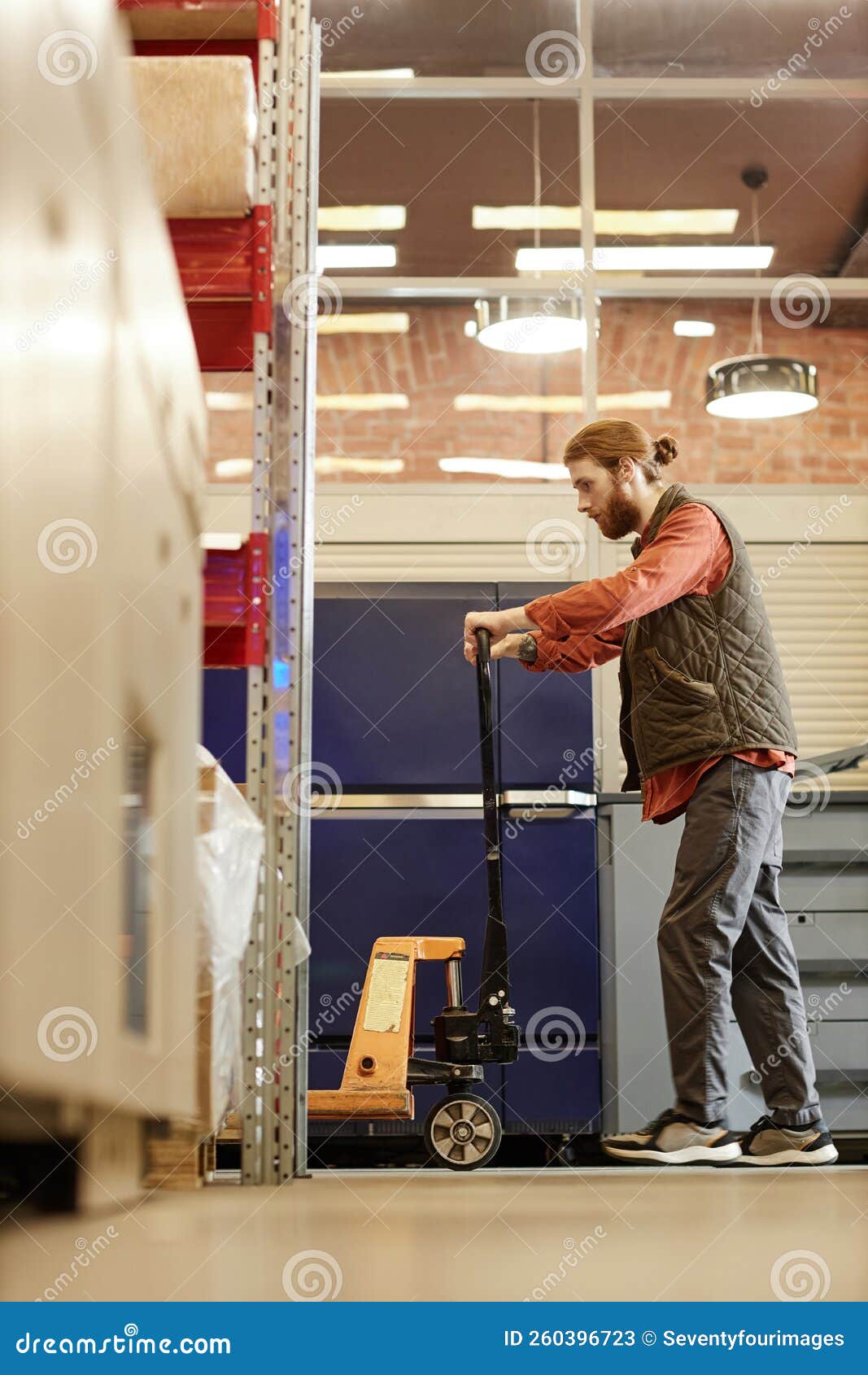 Man Moving Boxes in Warehouse Side View Stock Image Image of management, beard 260396723