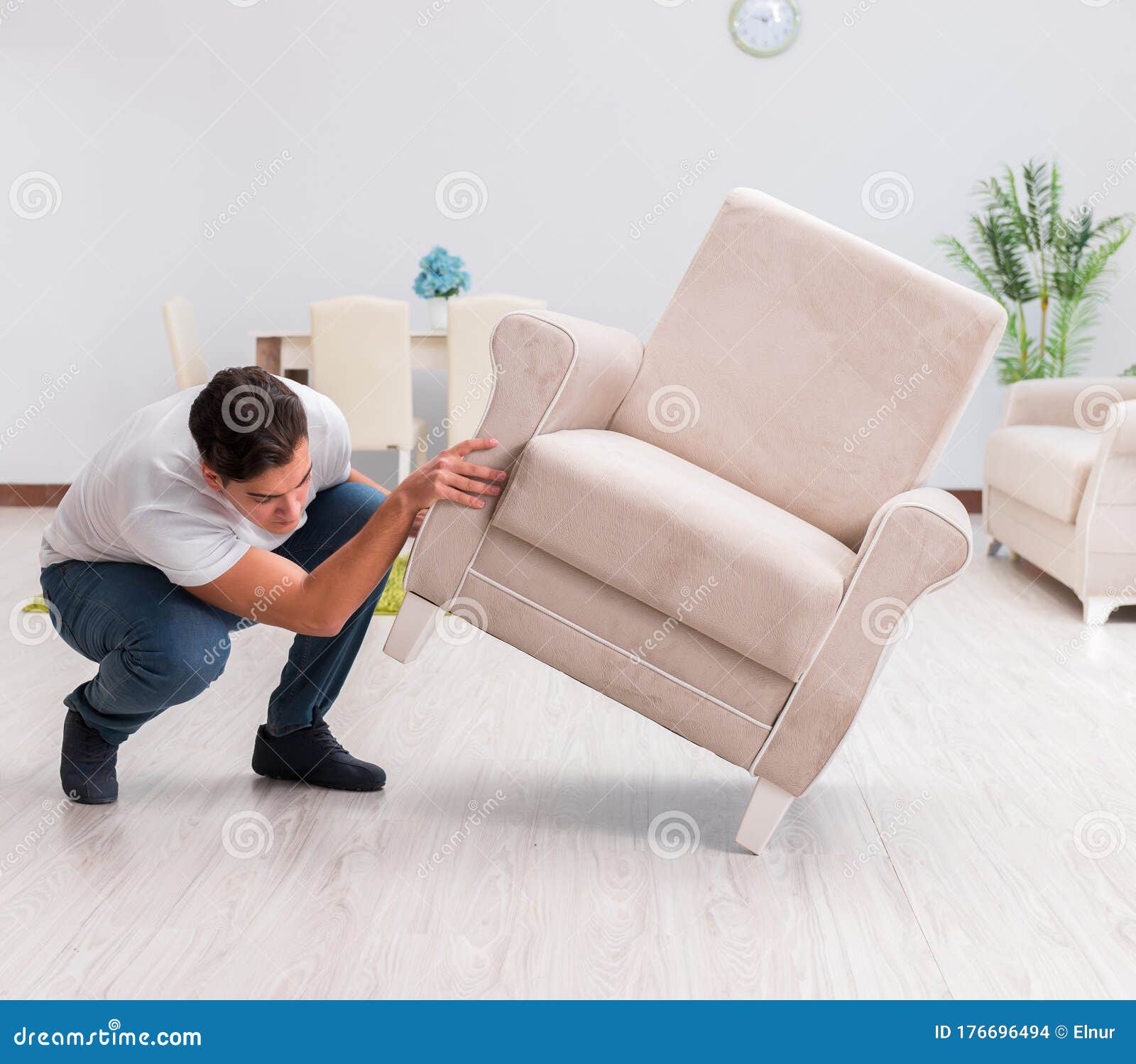 Man Moving Furniture at Home Stock Photo Image of heavy, apartment