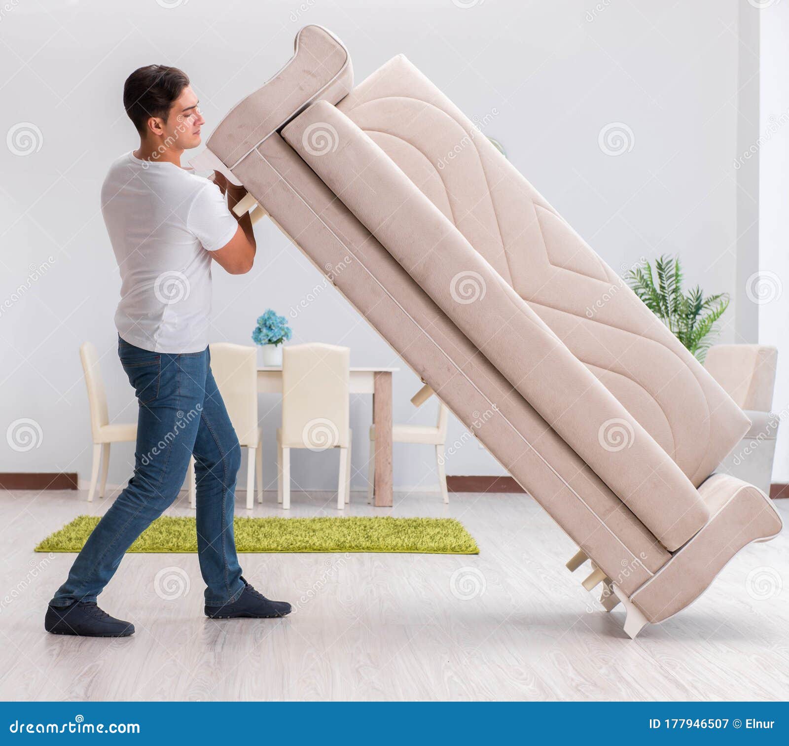 Man Moving Furniture at Home Stock Image Image of interior, lifestyle