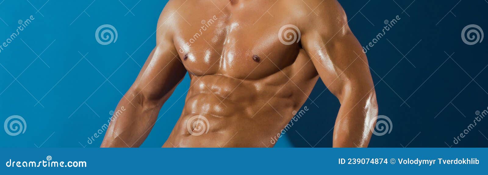 Man with Muscular Body and Bare Chest or Coach Sportsman. Banner ...