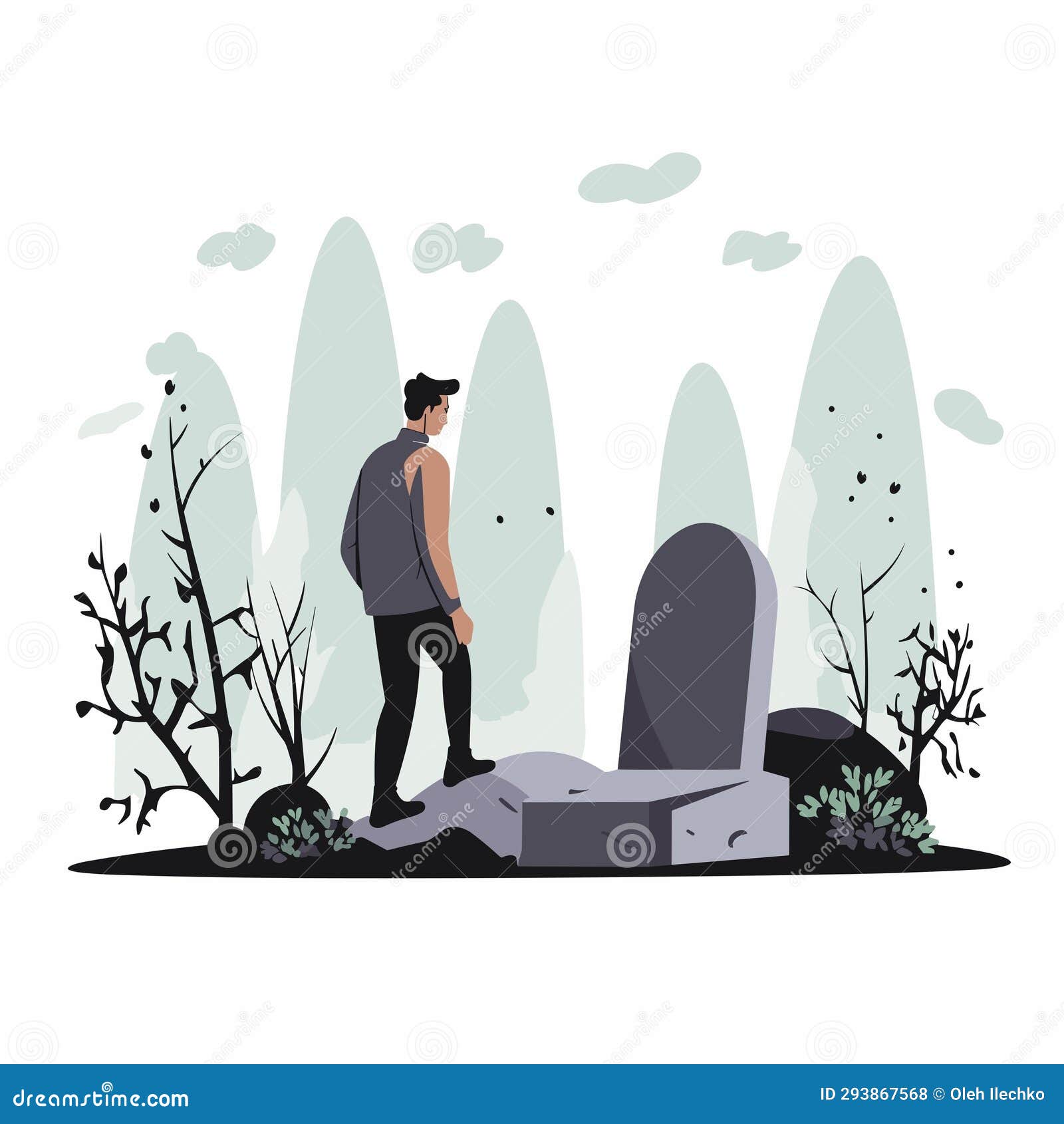 man near tomstone grave  flat  