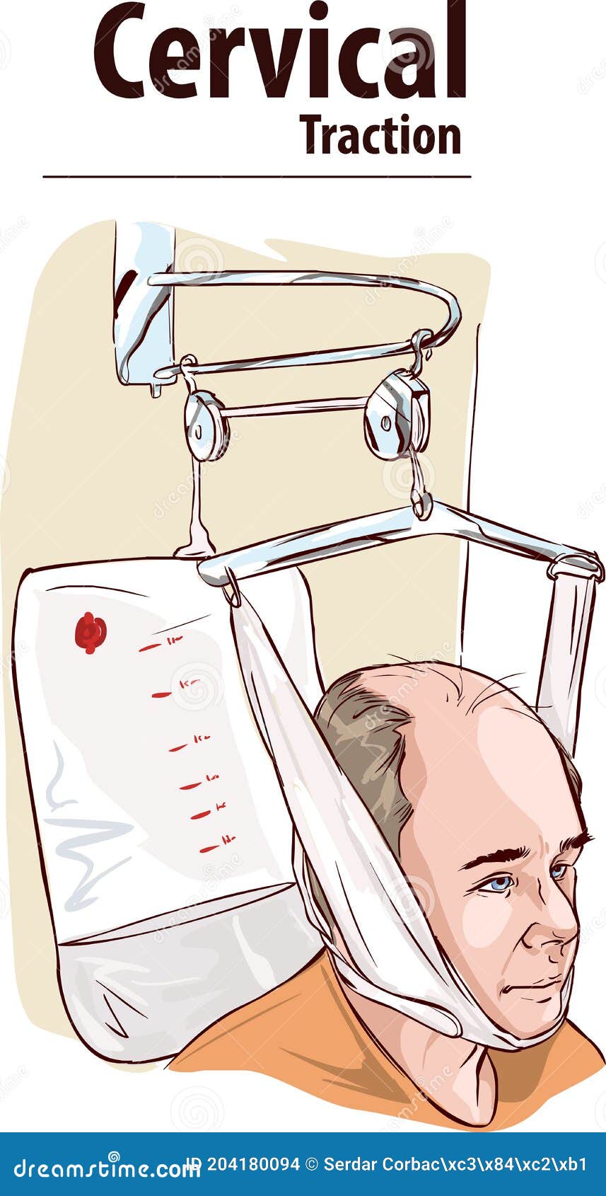 Man in Neck Traction Machine for Physiotherapy Vector Illustration