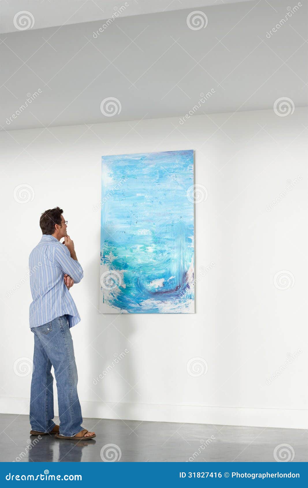 Man Observing Painting In Art Gallery Stock Photo Image 