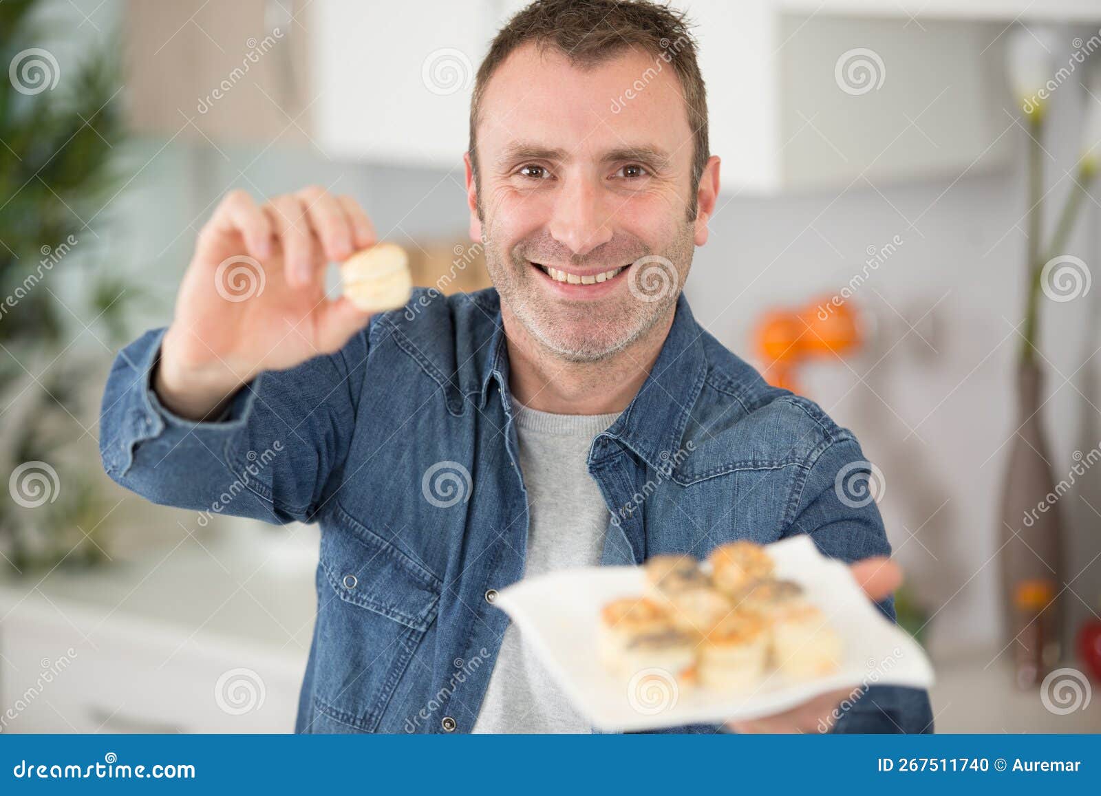 Man Offering Canape from Plate he Holding Stock Photo Image of