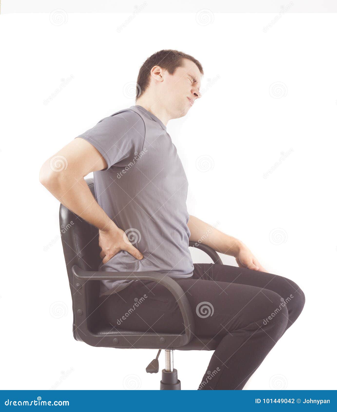 Man On Office Chair With Pain Stock Photo Image Of Spine Pain