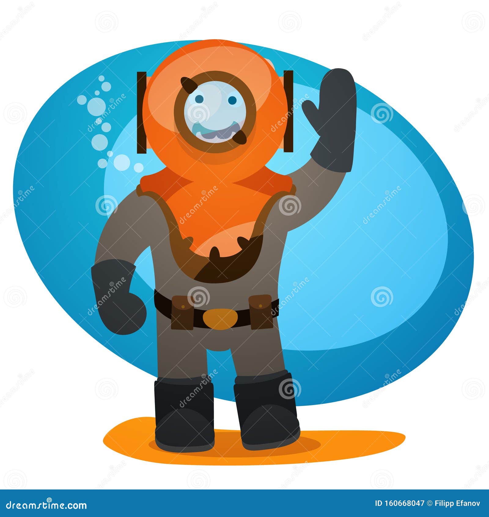A Man in an Old Diving Suit. Diving and Tourism Stock Illustration