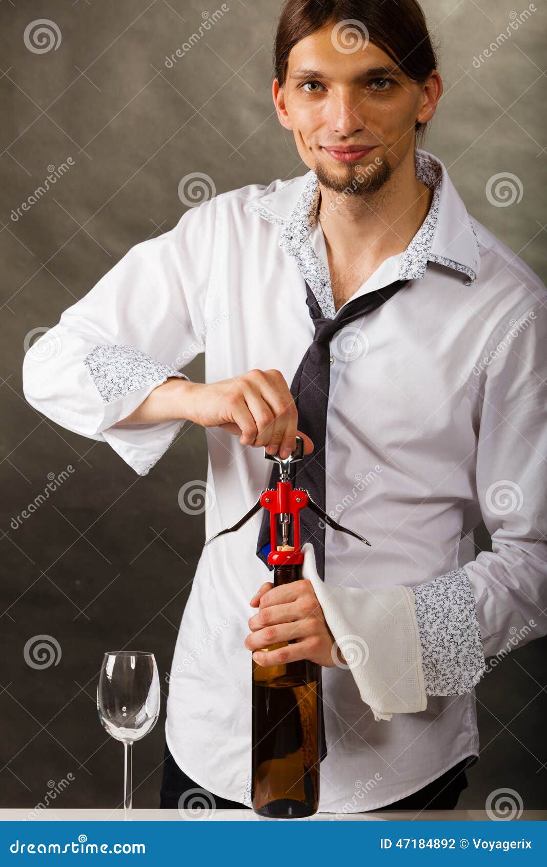 Man Opening Bottle of Wine with Corkscrew Stock Photo Image of hand