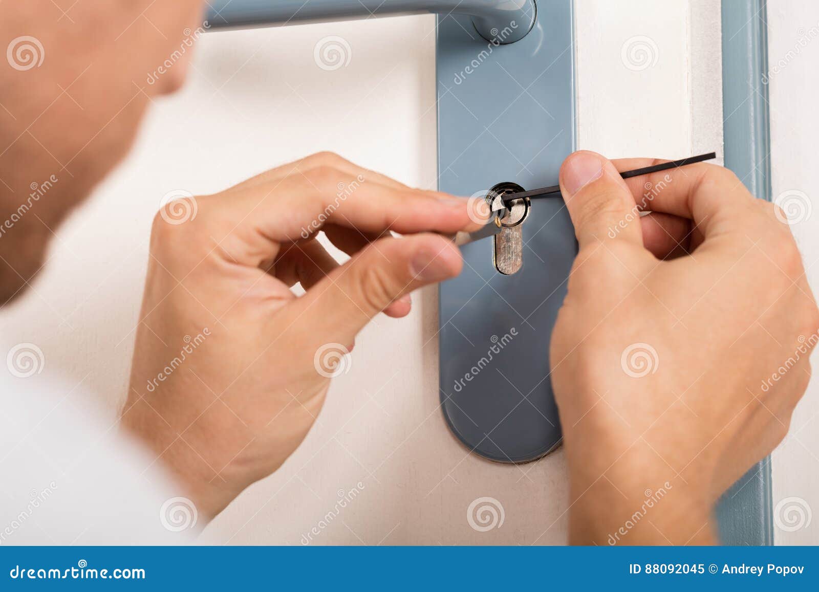 Man Opening Door Lock Stock Image Image Of Concentration