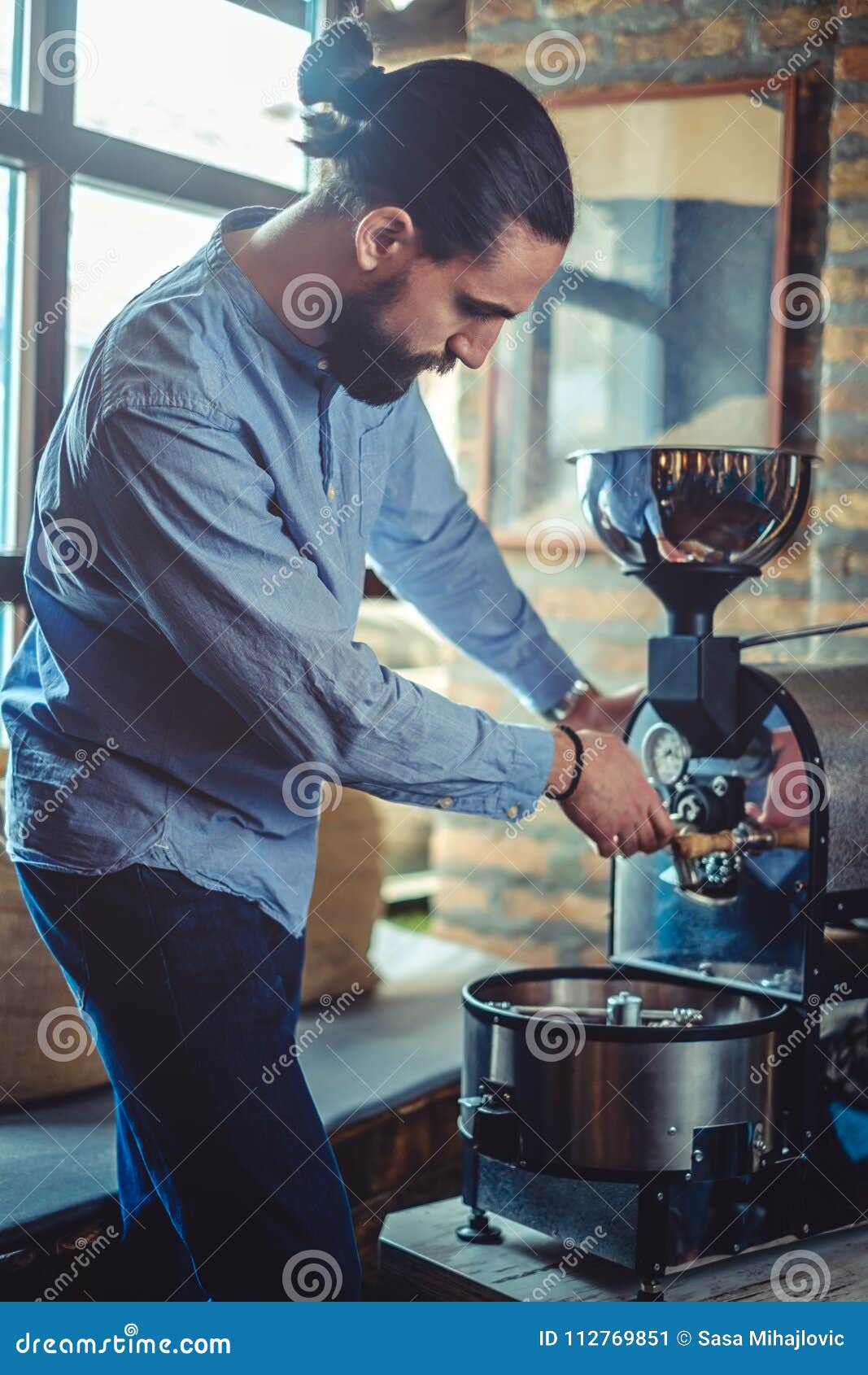 Man Operating Coffee Roaster Machine Stock Image Image of business