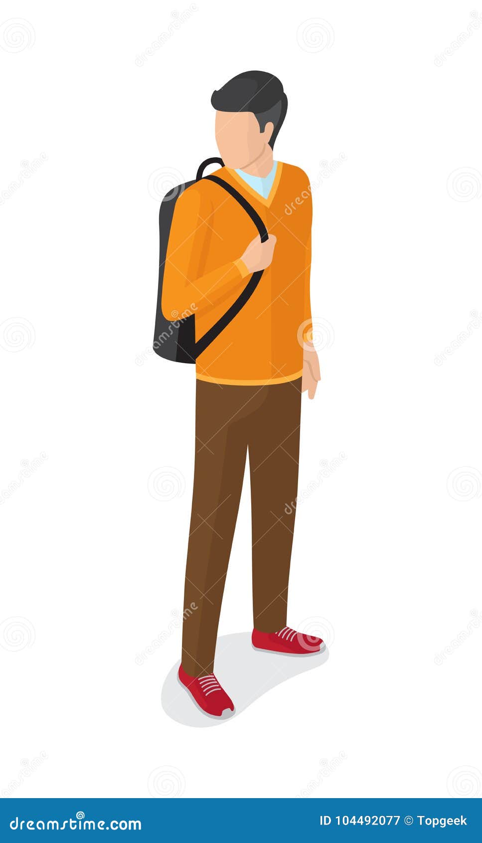 Man in Orange Sweater Brown Trousers with Rucksack Stock Vector ...