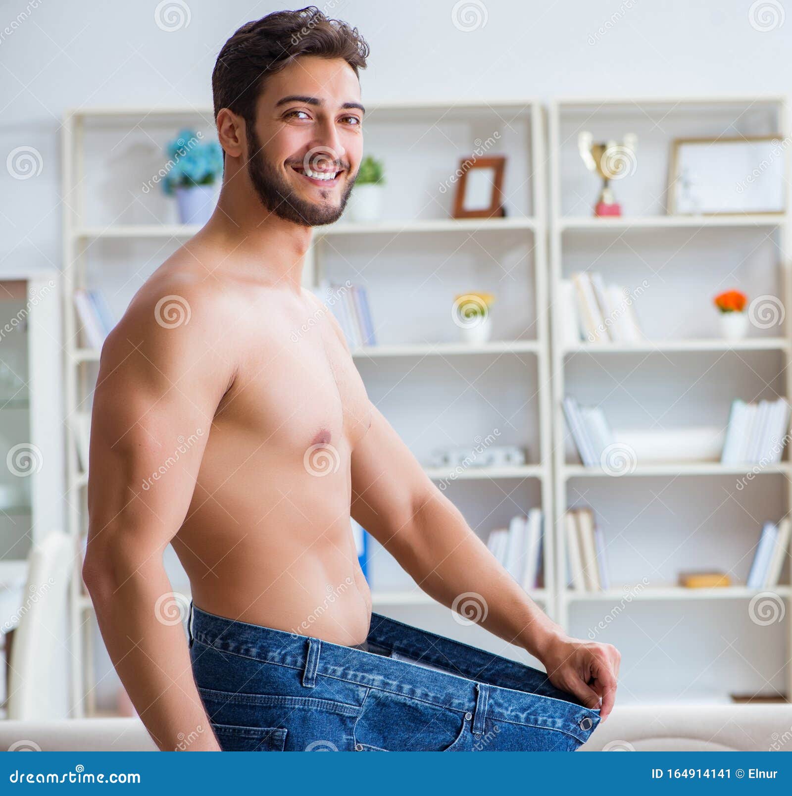Man in Oversized Pants in Weight Loss Concept Stock Image Image of