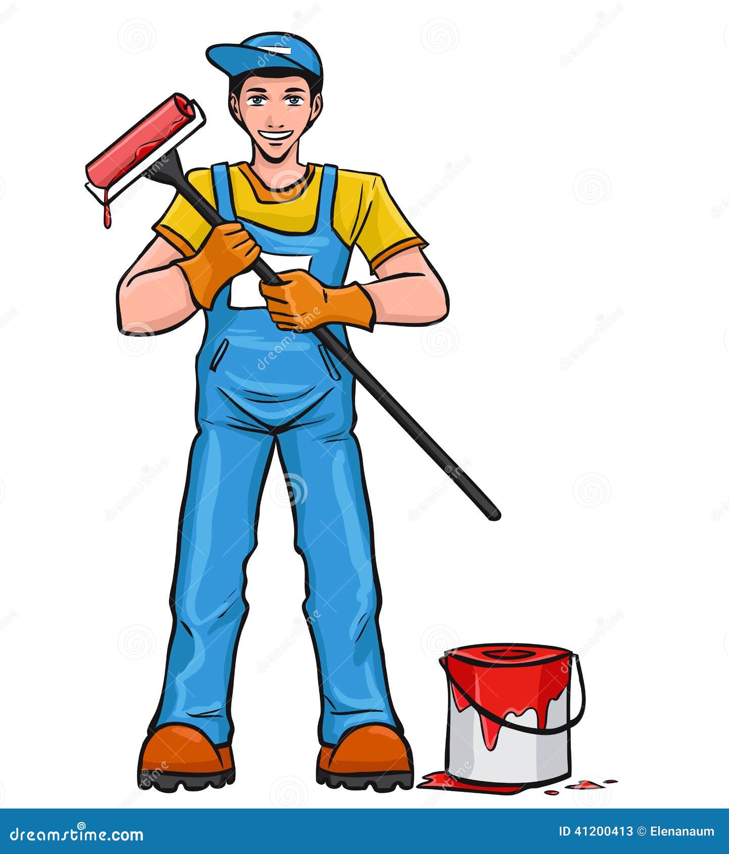 Man with paint roller stock vector. Illustration of blue - 41200413