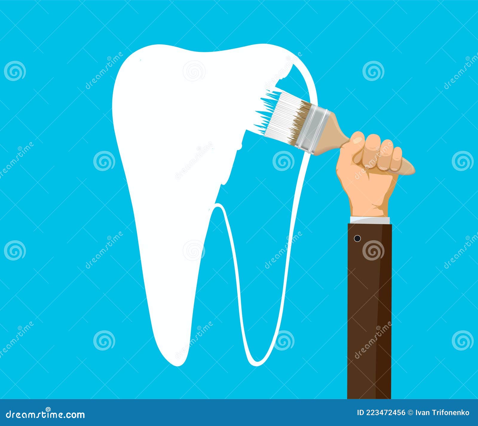 Man Paints a Human Tooth with White Paint Stock Vector Illustration