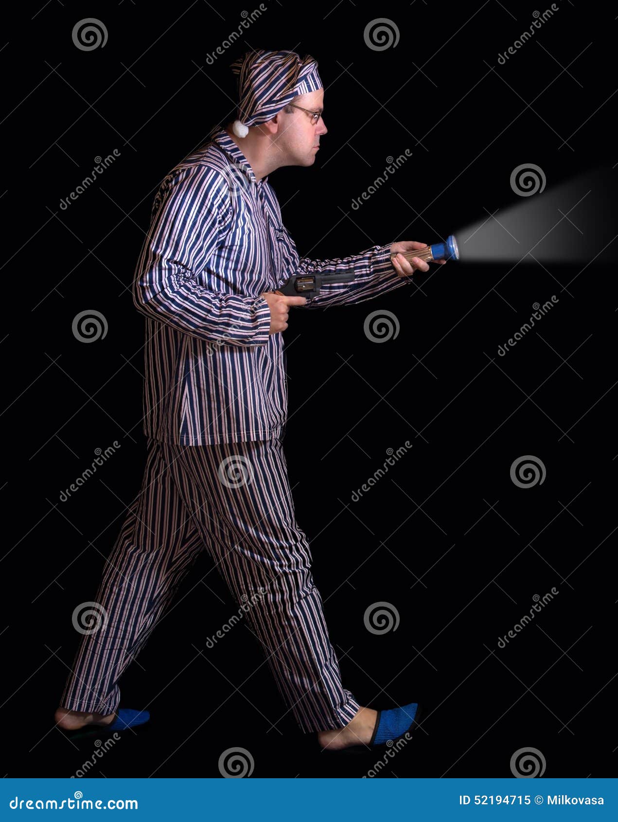 Man In Pajamas With Gun Stock Photo - Image: 52194715