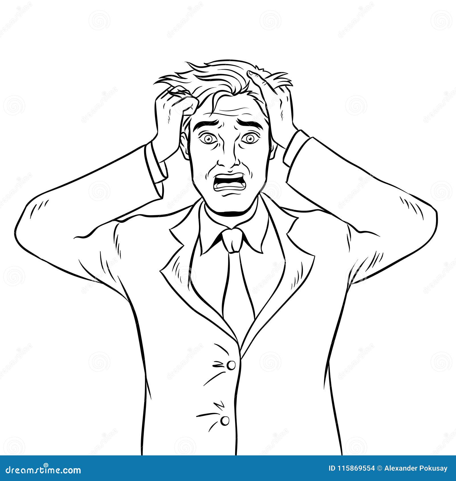 Man and Panic Emotion Coloring Vector Illustration Stock Vector