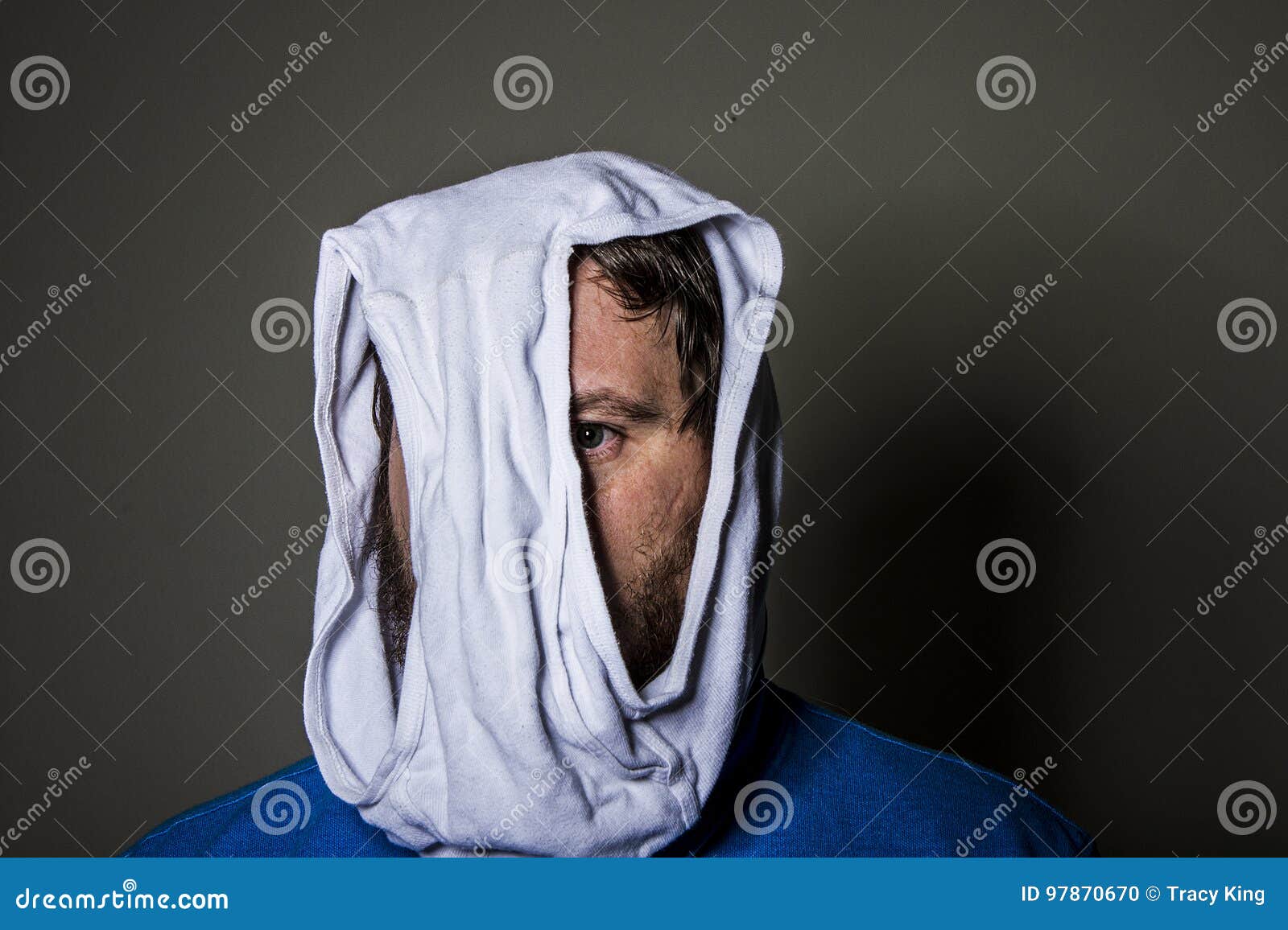Man Peeking Out through the Hole in the Underwear on His Head Stock Photo -  Image of fabric, hiding: 97870670