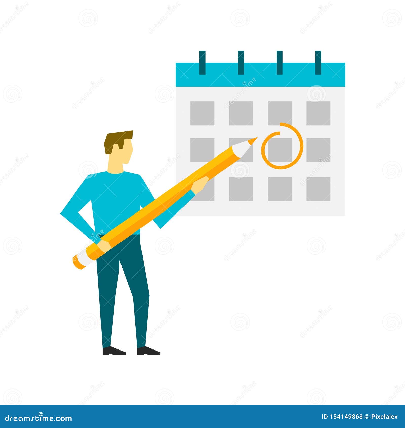 Man With Pencil And Marking In The Calendar Vector Illustration