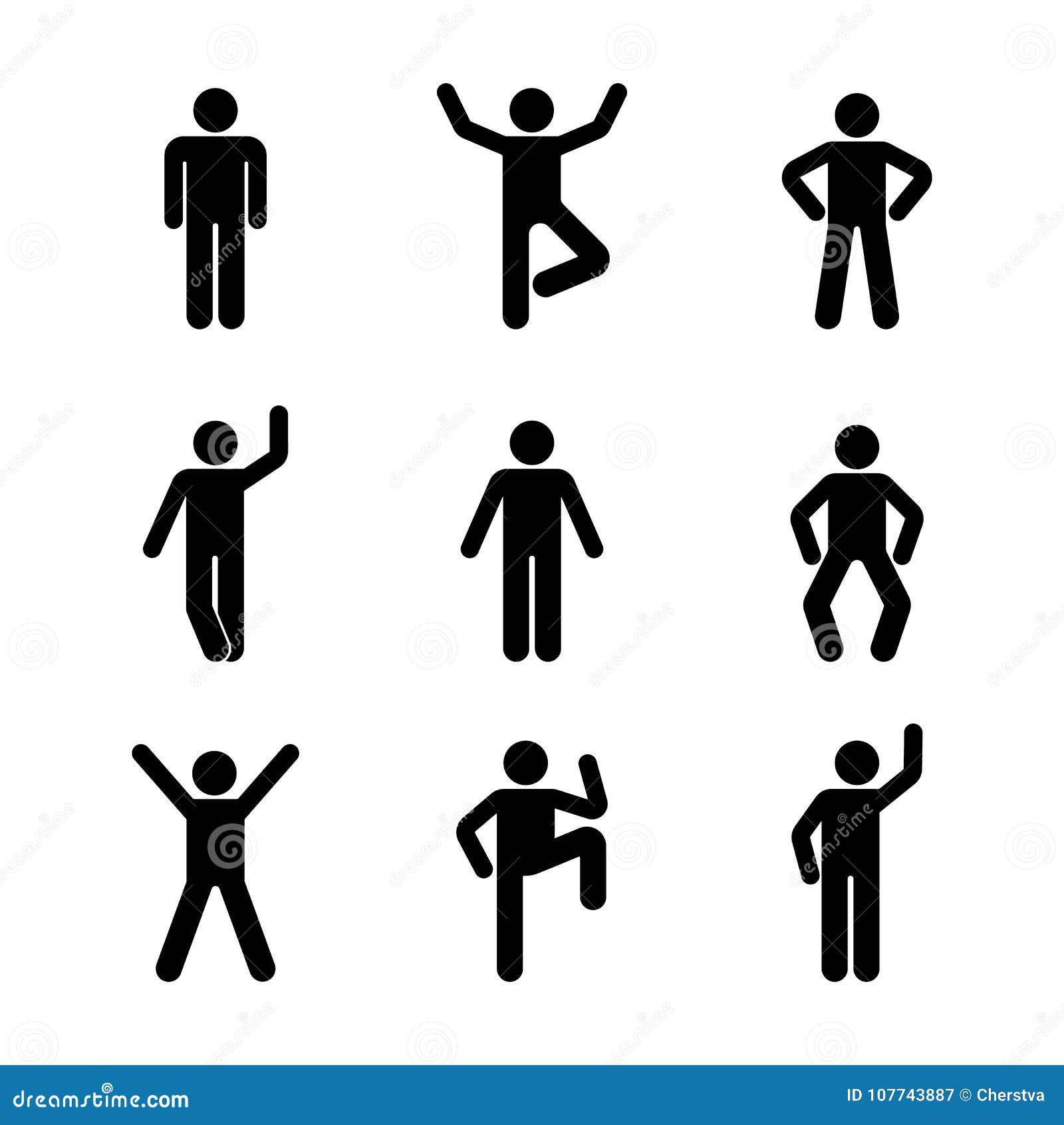 Man People Various Standing Position Posture Stick Figure Vector