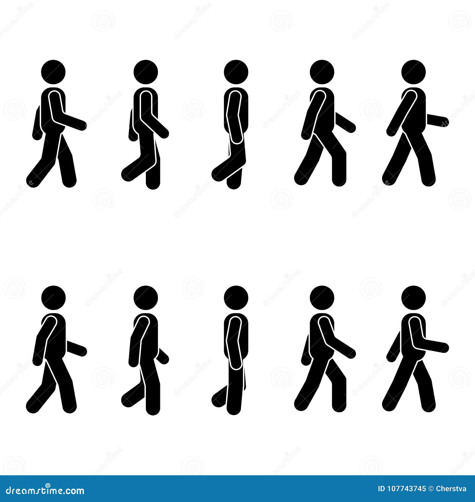 man people various walking position. posture stick figure.  standing person icon  sign pictogram on white.