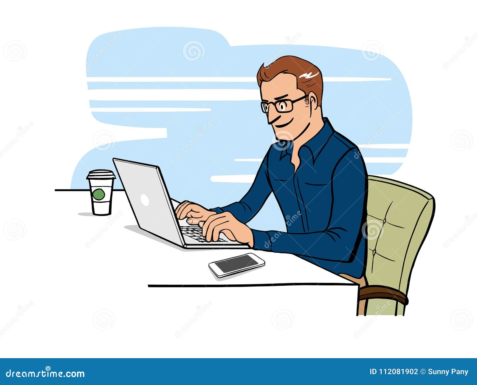 Man People Working With Laptop On Desk Flat Cartoon Character