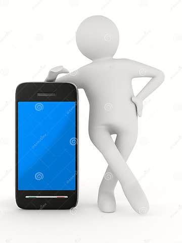 Man with Phone on White. Isolated 3D Stock Illustration - Illustration ...