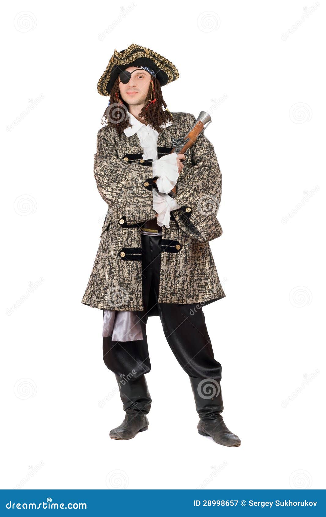 Man in a Pirate Costume with Pistol Stock Image - Image of isolated ...