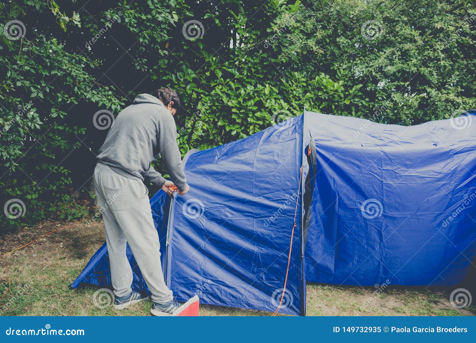 Man Pitching Tent Camping Outdoor Stock Image - Image of caucasian ...