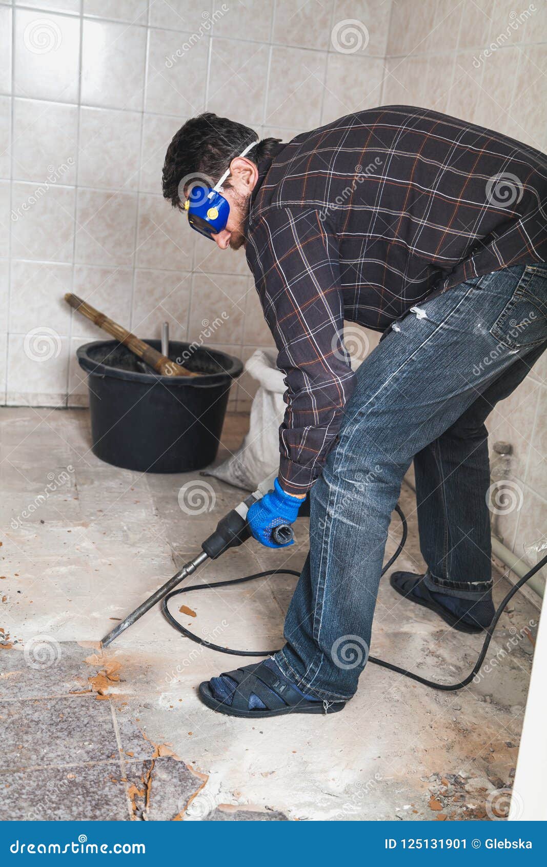 Man Works As Puncher In Pantry Stock Image Image Of Professional