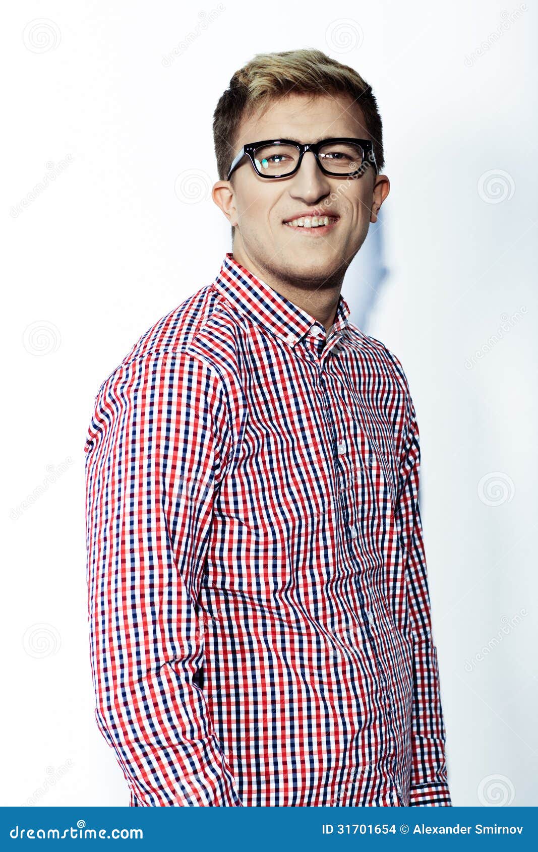 Man in a Plaid Shirt, Jeans, and Glasses Stock Photo Image of blond
