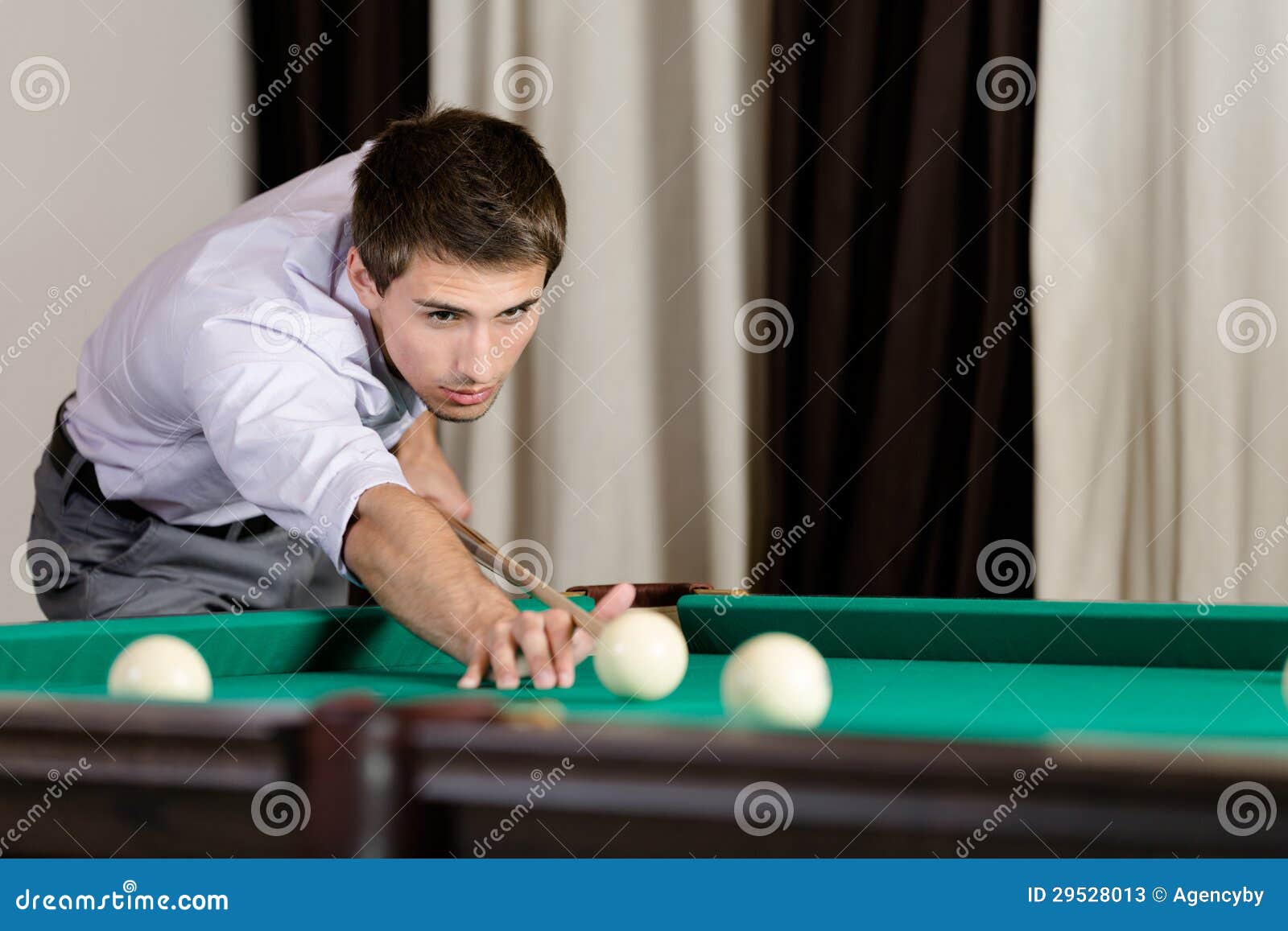 Man Playing Billiard at Gambling House Stock Image Image of