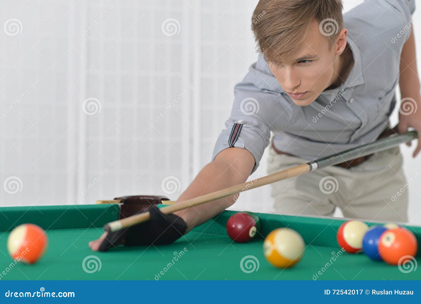 Man Playing Billiards In Billiard Club Stock Image Image Of Concentration Indoors 72542017